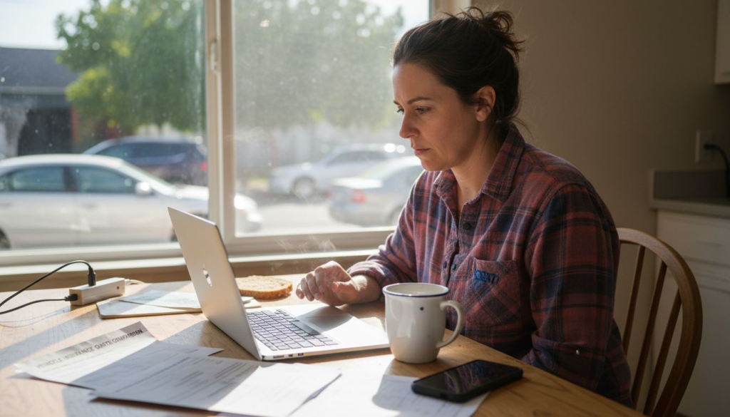 Woman comparing car insurance quotes online