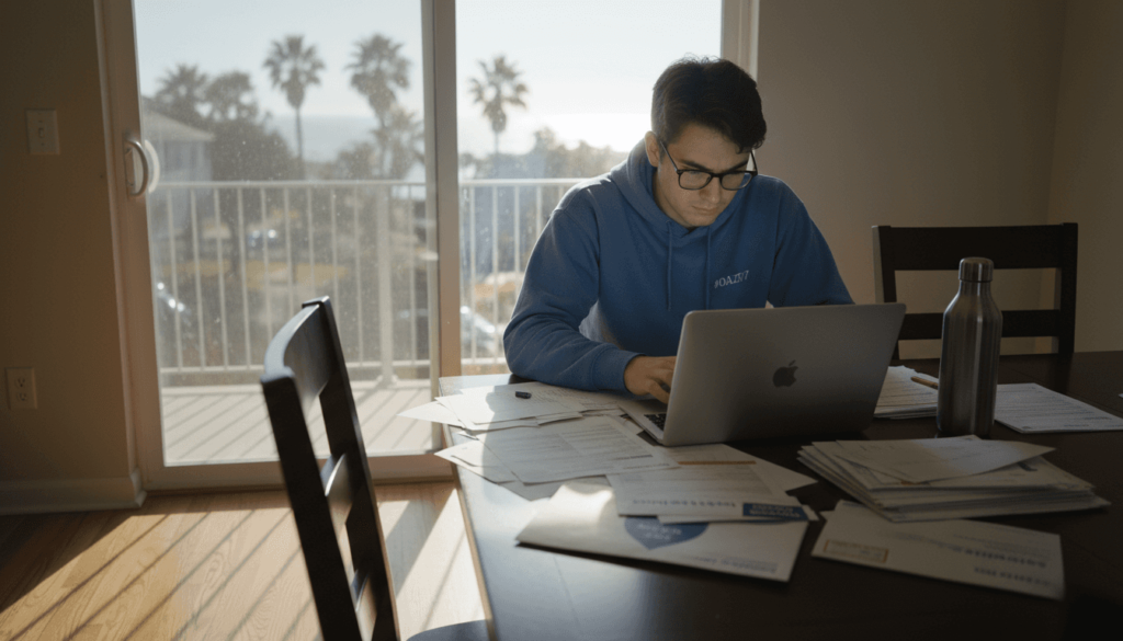 College student comparing auto insurance quotes